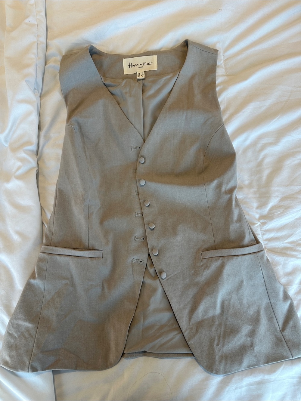 Haven + Blair gray tailored button-front vest